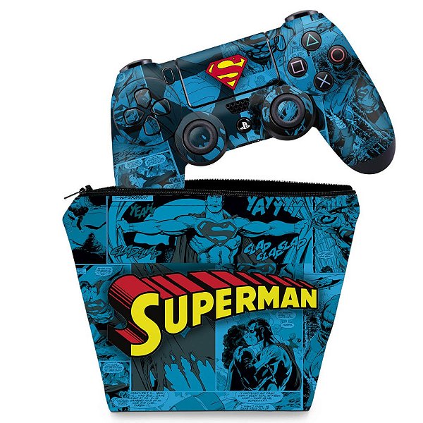 KIT Capa Case e Skin PS4 Controle  - Super Homem Superman Comics