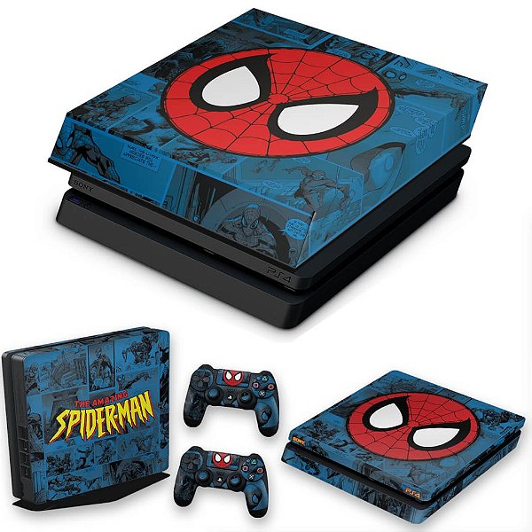 KIT PS4 Slim Skin e Capa Anti Poeira - Homem-Aranha Spider-Man Comics