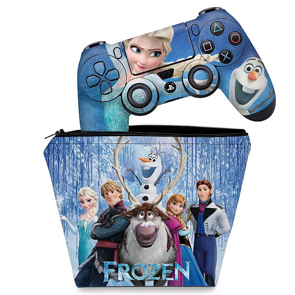 KIT Capa Case e Skin PS4 Controle  - Frozen