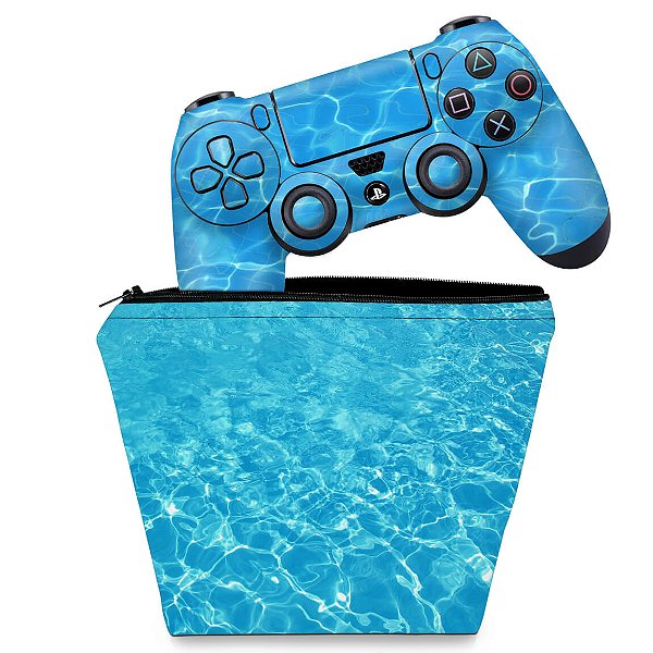 KIT Capa Case e Skin PS4 Controle  - Aquático Água