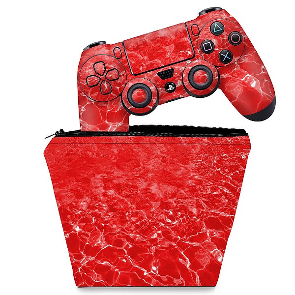 KIT Capa Case e Skin PS4 Controle  - Aquático Água Vermelha