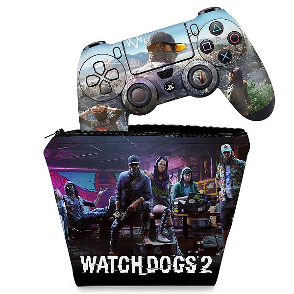 KIT Capa Case e Skin PS4 Controle  - Watch Dogs 2