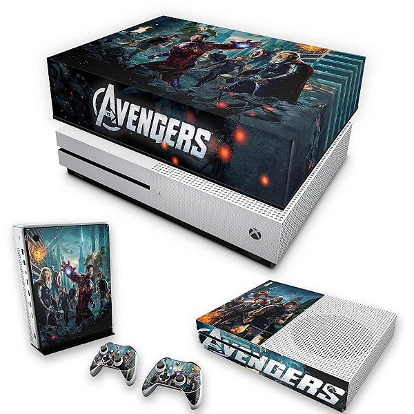 KIT Xbox One S Slim Skin e Capa Anti Poeira - The Avengers - Os Vingadores