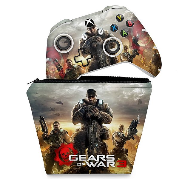 KIT Capa Case e Skin Xbox One Slim X Controle - Gears of War