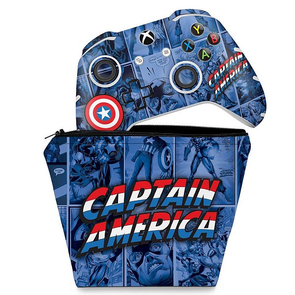 KIT Capa Case e Skin Xbox One Slim X Controle - Capitão América Comics