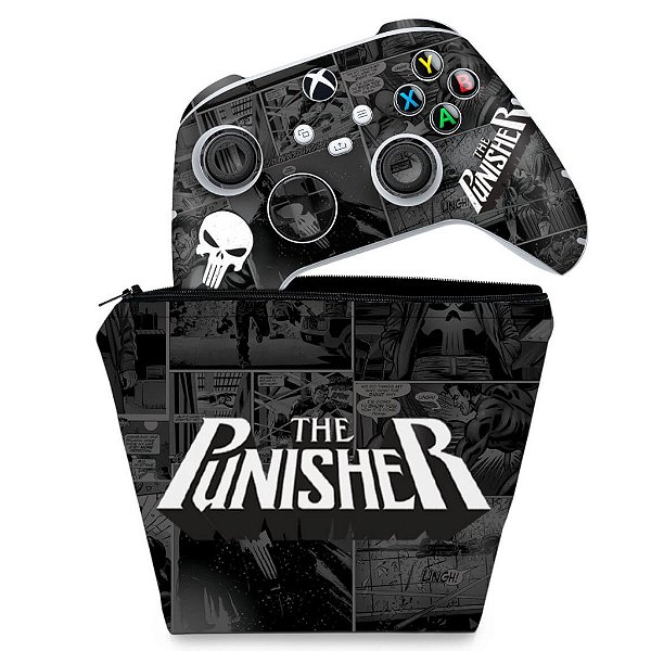 KIT Capa Case e Skin Xbox Series S X Controle - The Punisher Justiceiro Comics