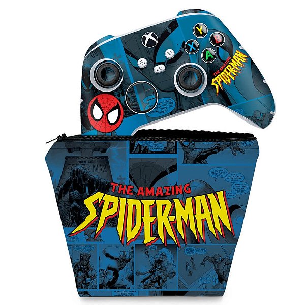 KIT Capa Case e Skin Xbox Series S X Controle - Homem-Aranha Spider-Man Comics
