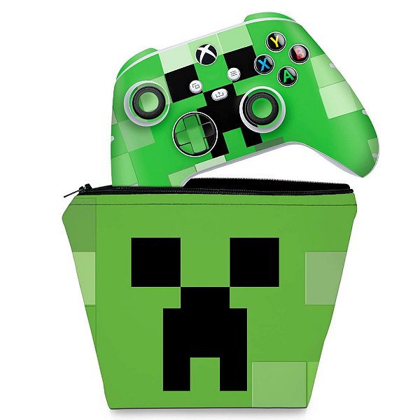KIT Capa Case e Skin Xbox Series S X Controle - Creeper Minecraft