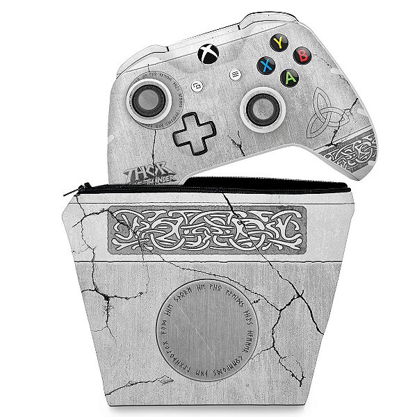 KIT Capa Case e Skin Xbox One Slim X Controle - Mjolnir Thor Amor e Trovão