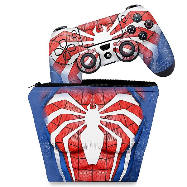 KIT Capa Case e Skin PS4 Controle - Spider-Man Homem Aranha 2