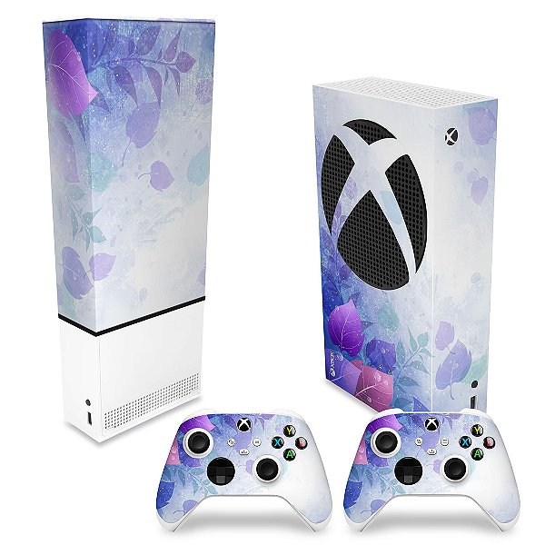 KIT Xbox Series S Capa Anti Poeira e Skin - Folhas Lilás