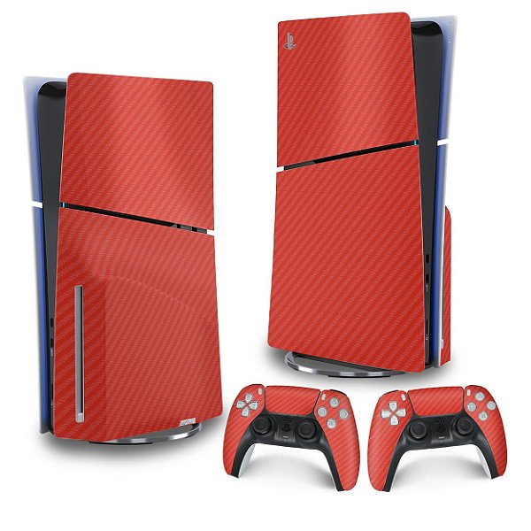 Skin PS5 Slim Vertical - Fibra de Carbono Vermelho