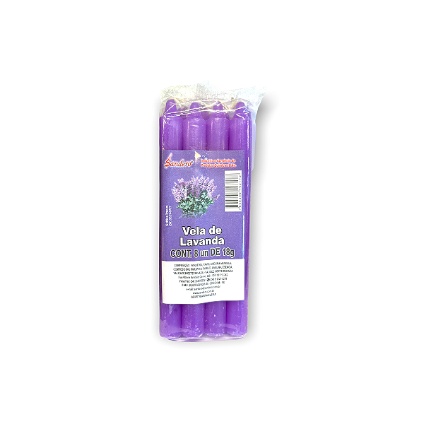 Vela Flovel Aromática LAVANDA Palito - Pacote com 8