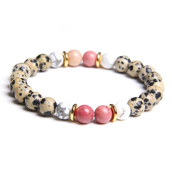 Pulseira Jaspe Dálmata, Howlita e Rodrocrosita