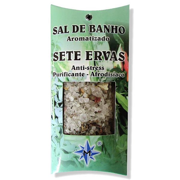 Sal de Banho Aromatizado com Ervas 100g - Sete Ervas: Anti Stress, Purificante, Afrodisíaco