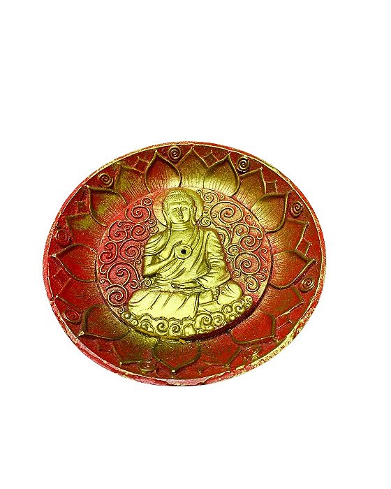 Incensario Buda Vermelho e Dourado