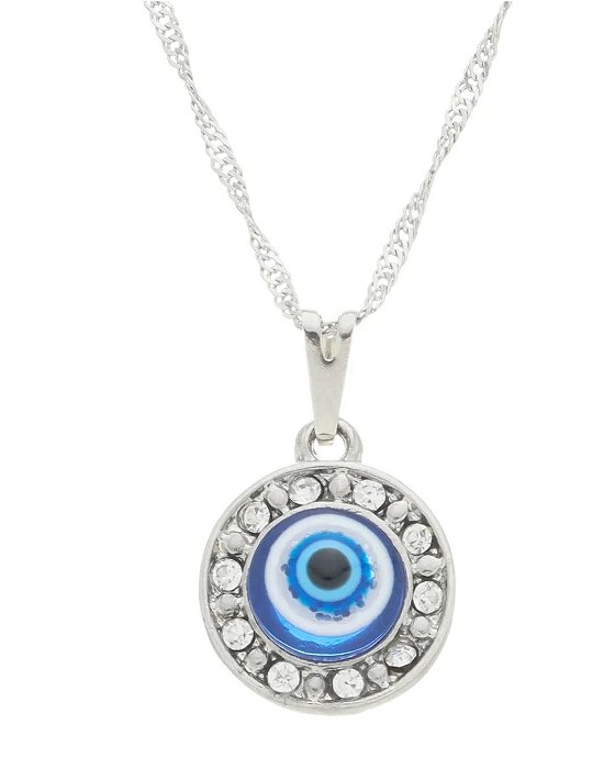 Colar com olho grego circulo com strass prata