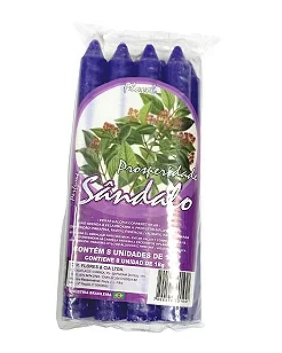 Vela Flovel Aromática Roxa - Palito - Sândalo - Pacote com 8