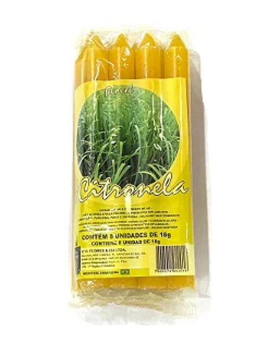 Vela Flovel Aromática Amarela - Palito - Citronela - Pacote com 8