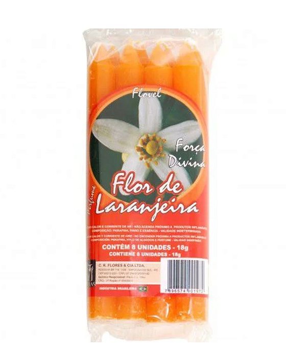 Vela Flovel Aromática Laranja - Palito - Flor de Laranjeira - Pacote com 8