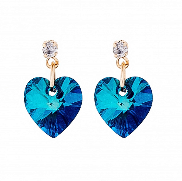 Brinco Coração 10mm Swarovski Bermuda Blue