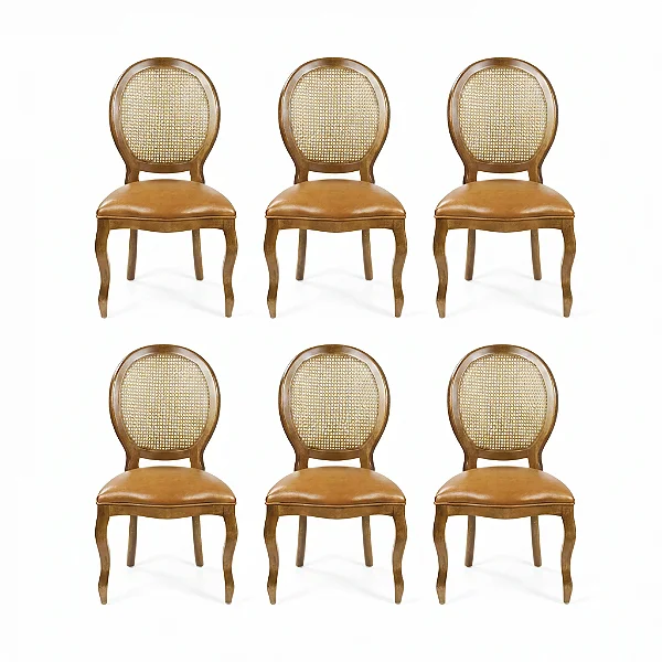 Conjunto 06 Cadeiras Medalhão - Imbuia/Caramelo - Alto Padrão Móveis.