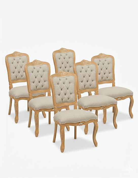 Conjunto 6 Cadeiras Luiz XV - Capitonê/Mel - Alto Padrão Móveis.