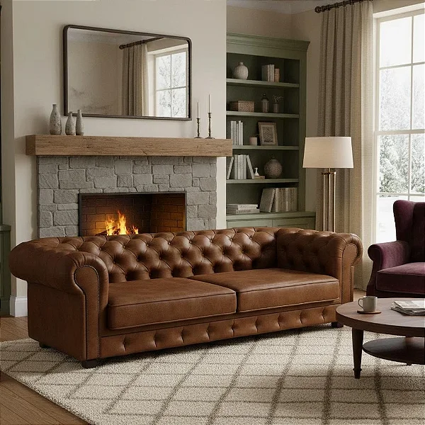 Sofá Chesterfield 2m - Corano Marrom - Alto Padrão Móveis.