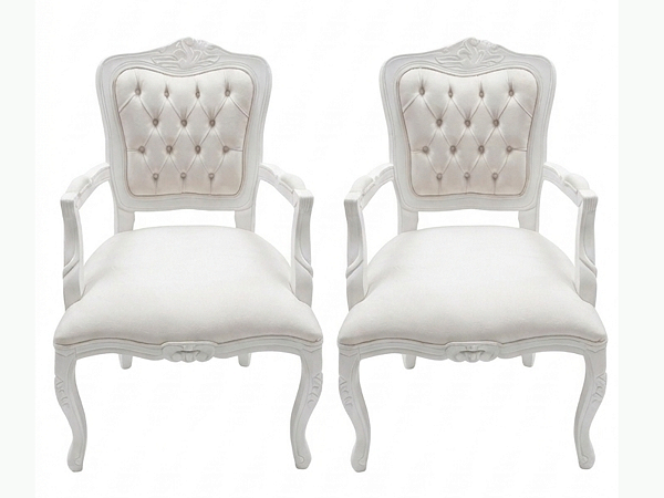 Conjunto 02 Cadeiras Luiz XV C/Braço Entalhada Off White - Alto Padrão Móveis.