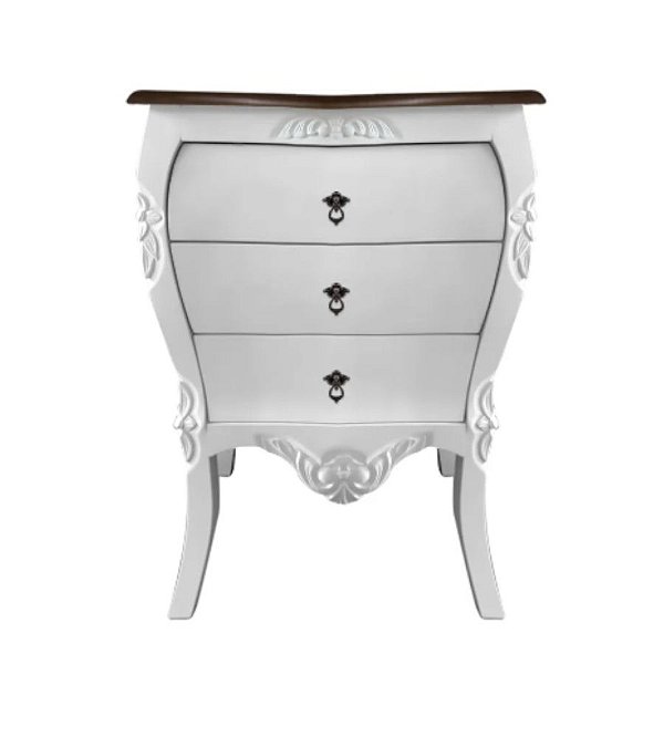 Mesa de Cabeceira Lyon Entalhada - Branco/Imbuia - Alto Padrão Móveis.