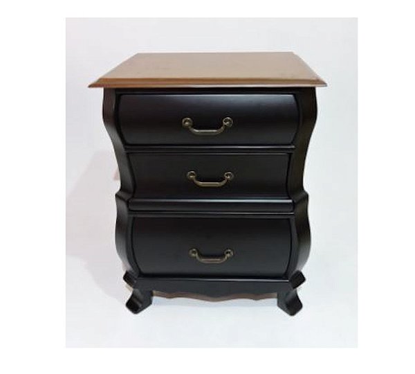 Mesa de Cabeceira Siena 3 Gavetas - Preto/Imbuia - Alto Padrão Móveis