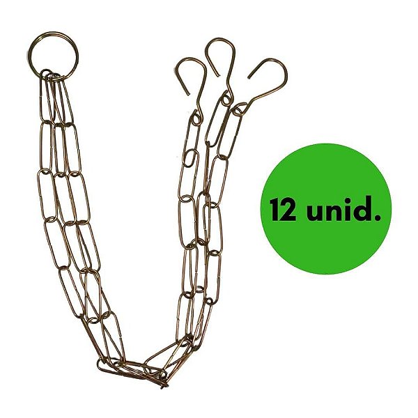 Kit 12 Correntes Tripla 54cm Aço P/ Vasos Suspensos Plantas