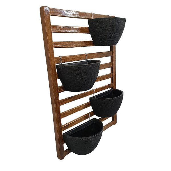 Kit Jardim Vertical com Painel de Madeira e Vasos de Parede