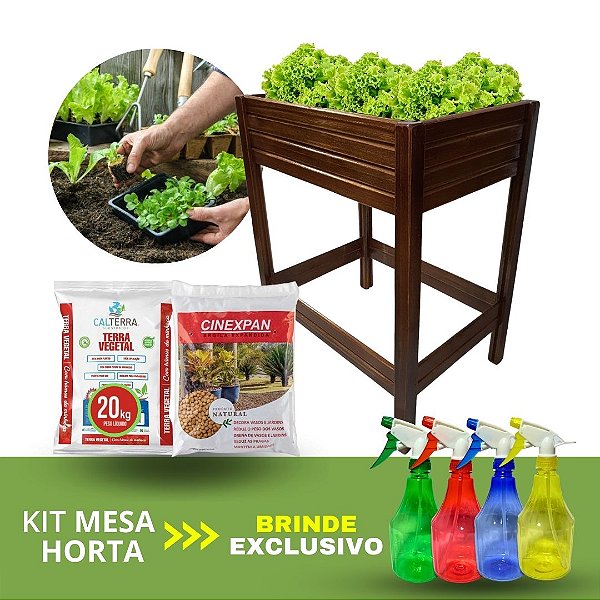 Kit Jardinagem Completa Mesa Vaso Terra Argila Horta Jardim