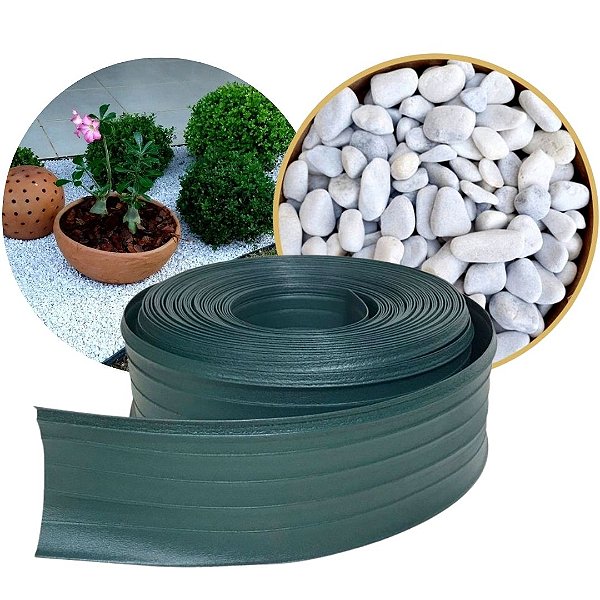 Limitador de Grama + Pedra Dolomita Branca Decoração Jardim