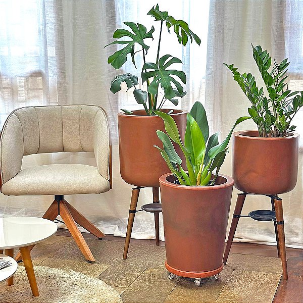 Kit 3 Vasos Altos Brilhantes Para Planta em Área Interna