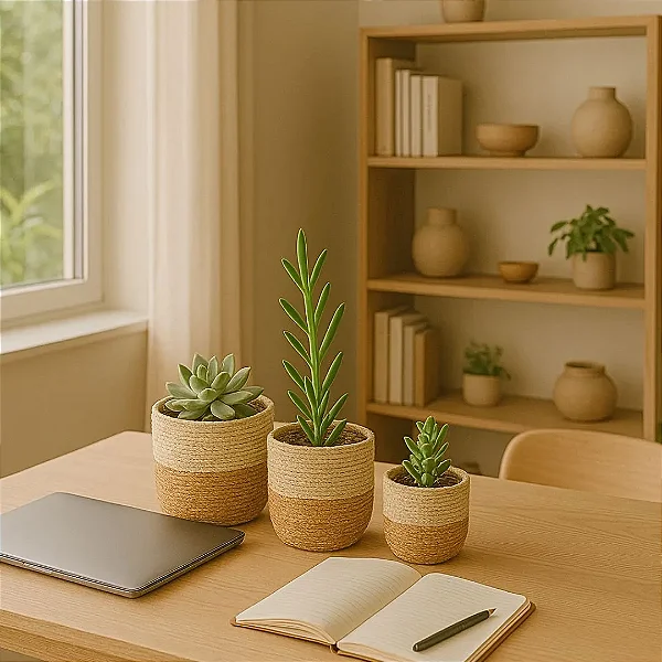 Kit 3 Cachepot Para Plantas Cesto Palha Decoração Boho Chic