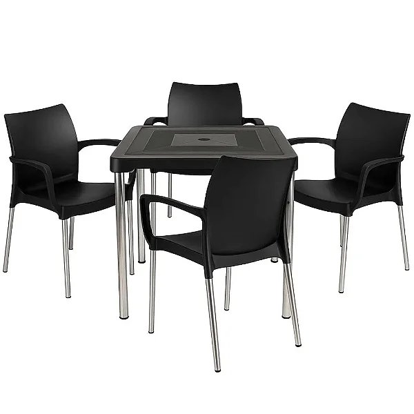 Kit Mesa com 4 Cadeiras Para Decoração Jardim Varanda Lazer