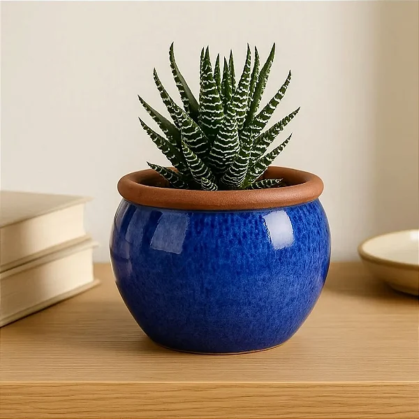 Vaso Cachepot de Mesa 10cm Cerâmica Esmaltada Para Decoração