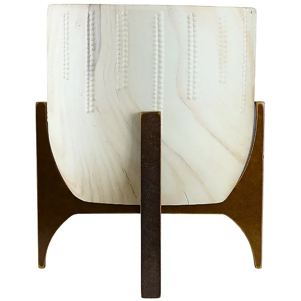 Vaso Linha Genebra Cachepot com Suporte de Madeira Baixo