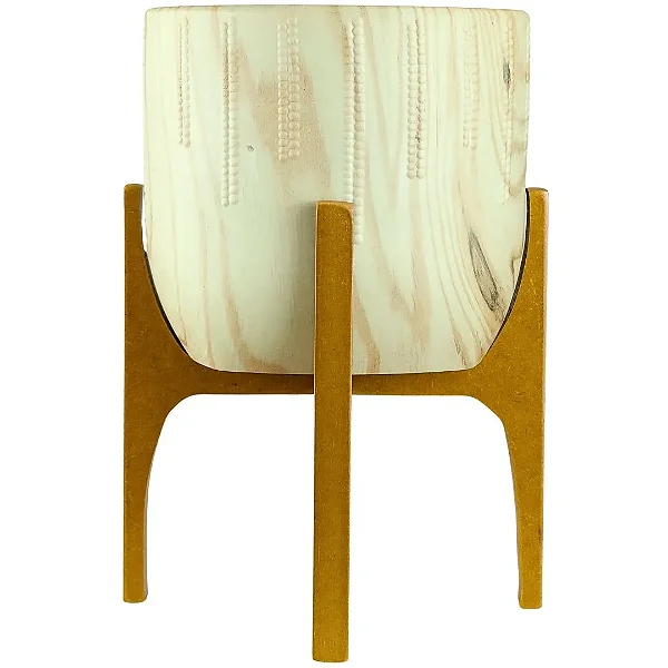 Vaso Linha Genebra Cachepot com Suporte de Madeira Alto