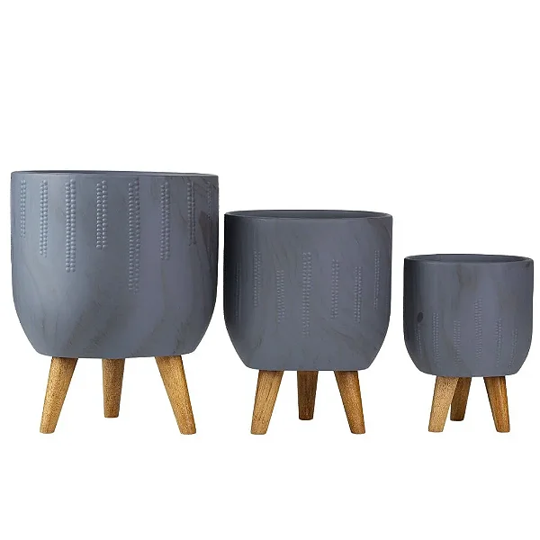 Kit com 3 Vasos Linha Genebra Cachepot com Tripé de Madeira