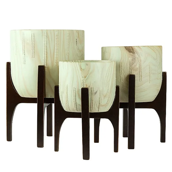 Kit com 3 Vasos Linha Genebra com Suporte de Madeira Alto