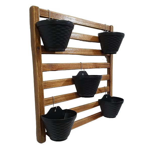 Kit Jardim Vertical 70 x 70 com 5 Vasos de Parede Pretos