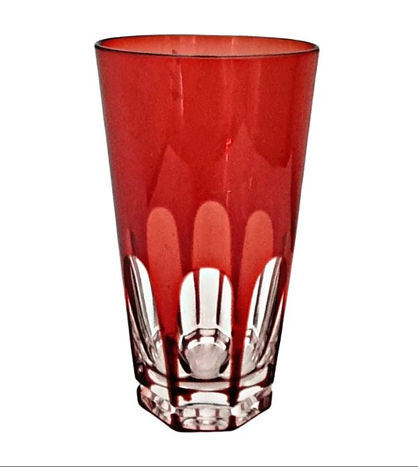Copo longo em cristal rubi  lapidado .