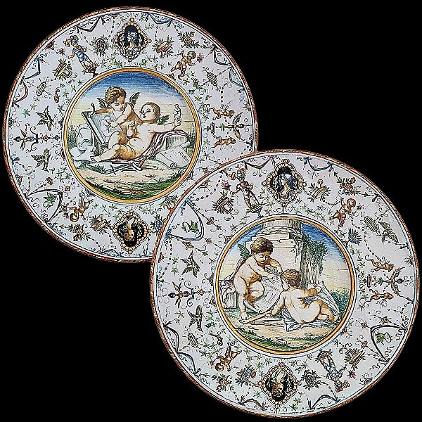 2 pratos em majolica em cerâmica italiana Molaroni