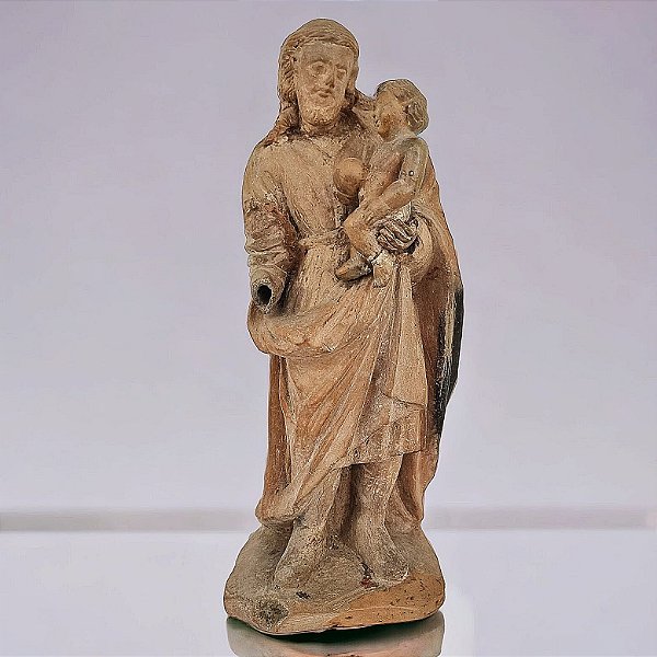 Antiga imagem de São José de botas  com menino Jesus-Barro