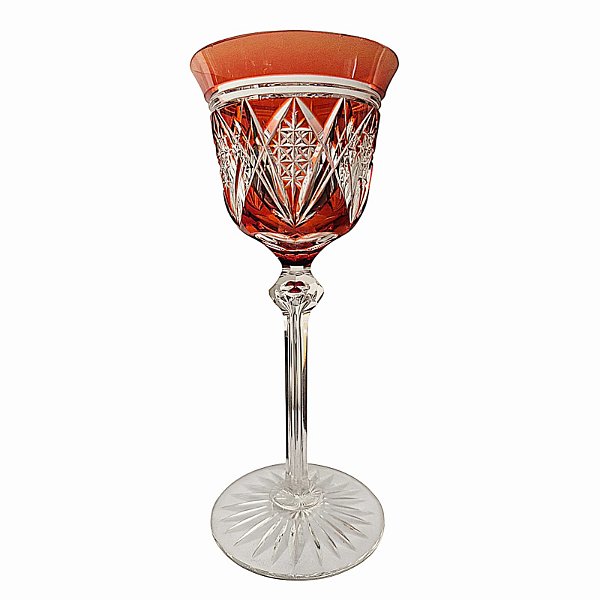 Taça Em Cristal Vermelha Lapidado 19 Cm Vermelho