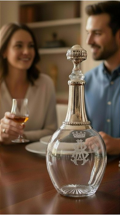 Antiga garrafa licoreira em cristal e prata francesa B.A