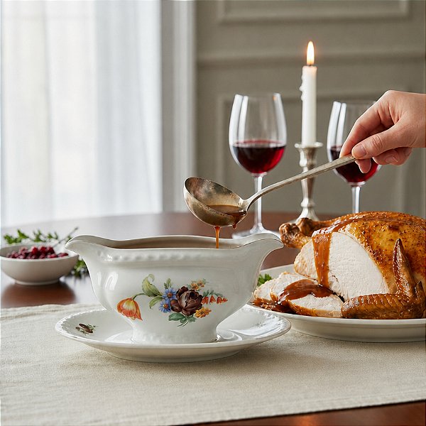 Molheira em porcelana europeia com decoração floral